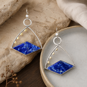 Orecchini Pendenti Vintage Blu a Forma di Trapezoide, Gioielli Geometrici Bicolore alla Moda per Donne - Product Image 3