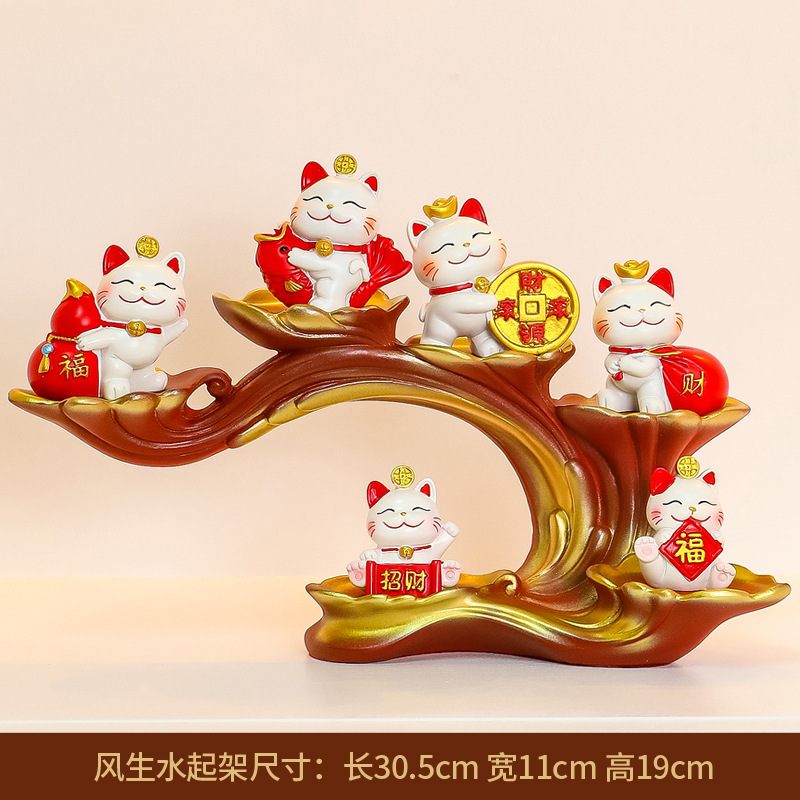 Juego de 6 piezas Lucky Cat [A] Soporte de exhibición Ruyi