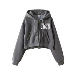 Sweat à capuche pour femme, style décontracté, avec cordon de serrage, fermeture éclair intégrale, logo personnalisé, yoga, sport, épaules tombantes, sweat à capuche en polaire pour femme - Product Image 6