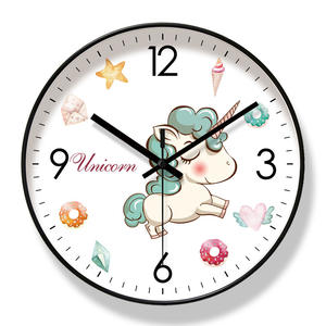 Linda infantil arco-íris cavalo relógio de parede simples plástico sala de parede relógio infantil silencioso varredura segundos quartzo relógio - Product Image 5