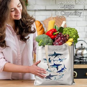 กระเป๋าผ้าแคนวาสลายวาฬแบบปรับแต่งได้สำหรับผู้หญิง กระเป๋าลายสัตว์ทะเล ของขวัญสำหรับฤดูร้อนและชายหาด - Product Image 6