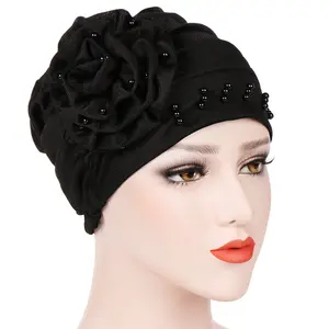 Nova cor sólida lado frisado disco flor chapéu muçulmano chapéu lenço