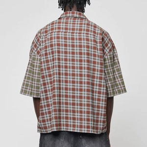 Chemise en flanelle à carreaux à manches courtes pour homme, 100% coton, col rabattu, t-shirts en coton 100%, chemise en flanelle brodée - Product Image 3