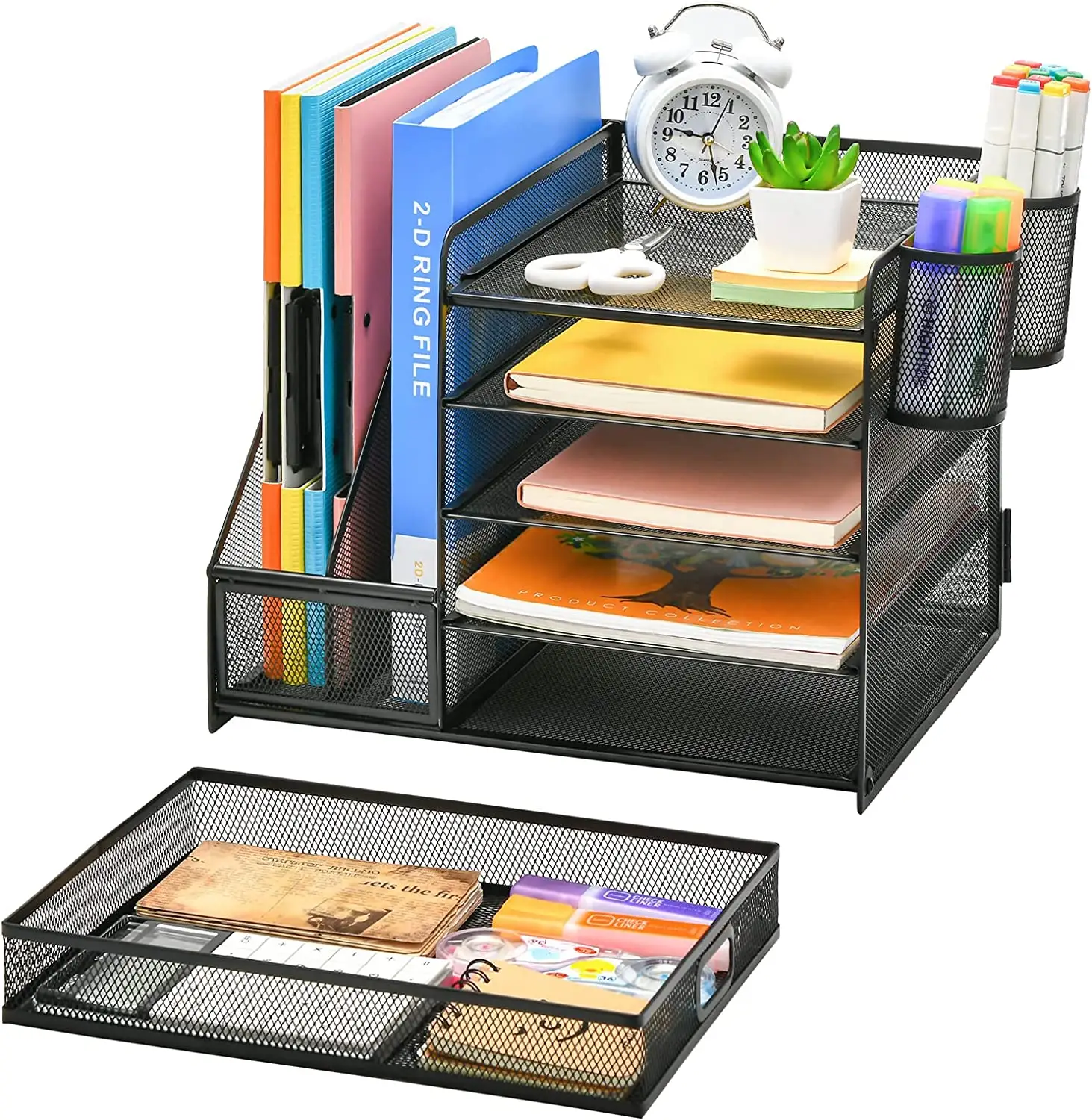 Multi-Functional 4 Layers Office Set Accessories Metal Mesh Desk File Organizer with Drawers