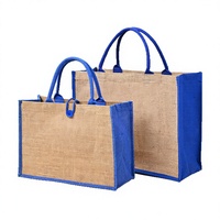 Sac fourre-tout en jute personnalisé, sac de shopping en lin laminé, sac de transport en toile de jute avec poignées en corde