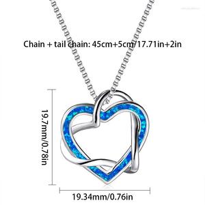 Ciondolo a Doppio Cuore Intrecciato Eterno in Rame Placcato Argento con Opale - Design con Doppio Cuore Incastonato con Opale Blu Fuoco |   Amore romantico - Product Image 2