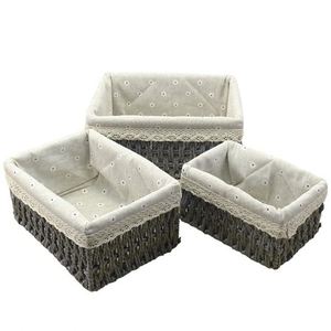 Boho Aufbewahrungskörbe für Badezimmer, Rattan-Geflecht, Polyester-Wäschekorb, Mais-Moses-Korb mit 3 Fächern und Deckel, Outdoor-Kunststoff - Product Image 6