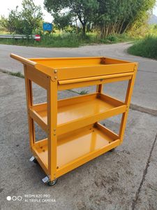 बड़ी क्षमता 3-टियर पीले रोलिंग उपयोगिता कार्ट स्टील और प्लास्टिक उपकरण भंडारण अलमारियों कार्यशाला उपकरण ट्रॉली - Product Image 5