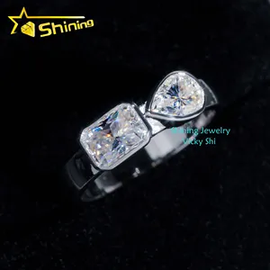 Custom Fine Jewelry Rings S925 Silver Bezel Radiant Cut VVS Moissanite Ring Women Finger Rings Wedding Engagement