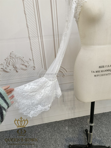 QUEENSGOWN Élégant Boléro de Mariée Amovible en Dentelle Chantilly Française <span class=keywords><strong>Ivoire</strong></span> à Manches Longues et Col Montant - Product Image 4