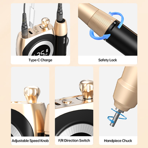 Pulidor de uñas eléctrico, kit de manicura y pedicura inalámbrico, taladro de uñas de escritorio portátil recargable, 35000RPM - Product Image 4