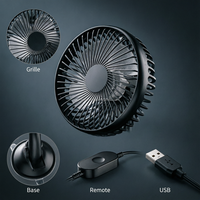 Ventilateur de voiture USB 3 vitesses avec moteur sans balais, fixation par ventouse, clip de ventilation et support pour appuie-tête pour camion, SUV, camping-car, fourgonnette