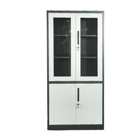 Armoire de classement en acier verrouillable avec portes vitrées et 2 tiroirs, organisateur de rangement en métal blanc pour bureau, design moderne
