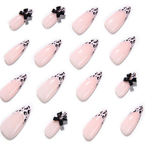 <span class=keywords><strong>Faux</strong></span> ongles transparents en amande style Y2K léopard, longs stilettos à presser, base rose nude avec nœud noir 3D, <span class=keywords><strong>faux</strong></span> ongles en acrylique - Product Image 3