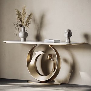 <b>Marble</b> <b>Console</b> <b>Table</b> Gold Metal Side <b>Table</b> Modern Entryway Living Room Accent <b>Table</b> - Product Image 2
