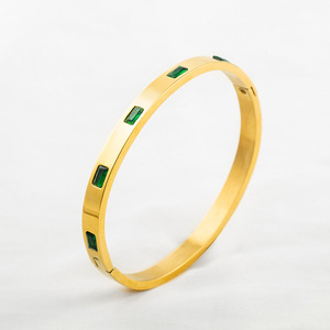 yunnique French Style Women's Gold Plated Green Diamond <b>Bracelet</b> Geometric Channel Setting Minimalist Jewelry - Product Image 1