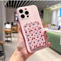 Coque de téléphone portable Fashion Cherry Momen pour iPhone 16 Plus 15 17 Pro Max, coque en silicone Candy avec porte-cartes