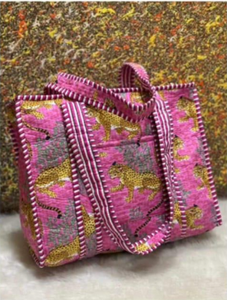 Bolso Tote Acolchado de Algodón Premium con Estampado de Bloques y Patrón Animal, Bolso de Hombro Ligero para Viaje, Bolso Casual Reutilizable - Product Image 3
