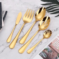 Ensemble de couverts de luxe classiques en acier inoxydable doré 1010, couteau à beurre, couteau de service, cuillère, fourchette, pour buffet