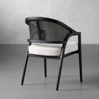 Chaise à bras en bois massif avec dossier en rotin véritable JP Decoout Premium, chaises de salle à manger en rotin noir français pour restaurant, café