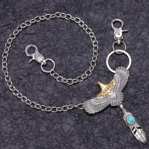 Hollow Eagle <b>Feather</b> Waist Chain Double <b>Ring</b> <b>Silver</b> Tone Men's Motorcycle Pants Chain Accessory - Product Image 4