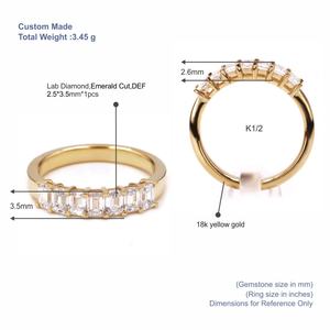 Tianyu Gems op maat gemaakte ring met laboratorium gekweekte diamant, 14k geelgoud, HPHT laboratorium gekweekte diamant DEF VS, smaragd geslepen trouwring - Product Image 3