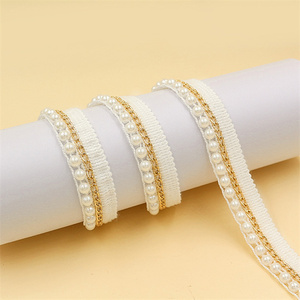 Cinta de encaje de cuentas de perlas de moda de gran venta, recorte de encaje de cuentas blancas y negras para decoración de vestidos - Product Image 2