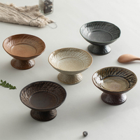 Plateau surélevé en céramique Wabi Sabi vintage, fait main, en poterie texturée, pour servir des collations et des desserts