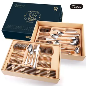 High quality hoffmayer silver modern luxury cutlery set for wedding stainless steel 72/84pcs flatware with christmas gift box