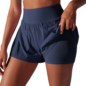 Logo personnalisé <span class=keywords><strong>Short</strong></span> de course et d'entraînement 2 en 1 élastique à séchage rapide pour femmes GymYoga <span class=keywords><strong>Short</strong></span> de motard pour femmes - Product Image 5