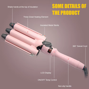 Fer à boucler professionnel 3 barils en céramique PTC à chauffage rapide avec écran LCD et température réglable 230°C - Product Image 5