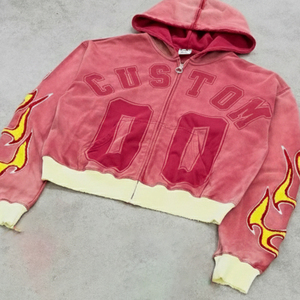 Boxy Color Blocking OEM Custom Print Heavyweight Streetwear 400 GSM Distressed Applique Embroidery Zipper Men's Hoodie - Product Image 1