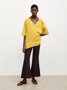 <span class=keywords><strong>Camicia</strong></span> in lino a maniche lunghe con frange <span class=keywords><strong>senape</strong></span> Tong Rui <span class=keywords><strong>donna</strong></span> - Product Image 3