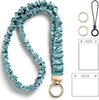 Aksesoris gantungan kartu nama, tali lanyard scrunchie yang dapat ditarik, dengan tempat handphone elastis dan gantungan handphone.