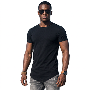 T-shirt décontracté d'été pour homme, couleur unie, col rond, 180 grammes, respirant, anti-boulochage, 100 % coton tricoté, teint uni - Product Image 2