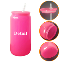 USA Entrepôt Réutilisable Néon Couleurs 16oz Canette de Bière Tasse en Verre Tasse à Café Glacé Vierges de Sublimation Verres à Bière avec Couvercle en Plastique