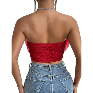 Top Corto Sexy Color Caramelo con Estampado Floral 3D sin Tirantes para Mujer, Moda de Verano - Product Image 3