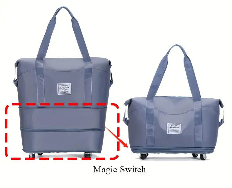 Rolo Saco dobrável com rodas Seco e molhado Bolso de separação impermeável Ombro Viagem Duffle Expansível Folding Travel Bag