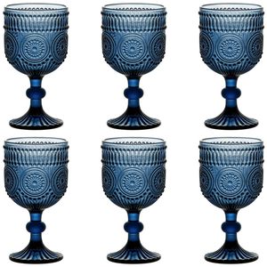 Verres à vin bleus, gobelets, ensemble de verrerie vintage colorée, tasses à tige motif tournesol pour mariages, fêtes, bars et restaurants - Product Image 5