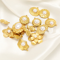 Breloques en Acier Inoxydable Doré, Pendentif Perle, Breloques Rondes Fleur en Acier Inoxydable, Accessoires de Création pour Colliers et Bracelets