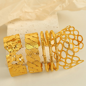 Bracelet tendance en alliage de zinc plaqué or 18 carats, design géométrique creux en bambou, bijoux de fête pour femmes - Product Image 1