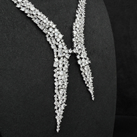 Parures de bijoux de luxe en zircon cubique pour femmes, cadeau de fiançailles et de mariage, 4 pièces, grandes boucles d'oreilles pendantes, collier plaqué or 18 carats