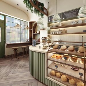 Meuble <span class=keywords><strong>de</strong></span> présentation en bois avec couvercle en verre, style rétro cottage, pour magasin <span class=keywords><strong>de</strong></span> café, conception intérieure personnalisée, solution unique en usine - Product Image 2