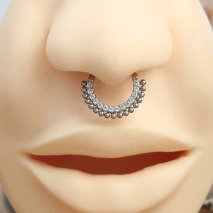 Giometal ASTM F136 titanio frente completo Gemmed Prong Set Clear Beaded Helix Daith Septum Clicke cartílago Piercing nariz joyería - Product Image 2