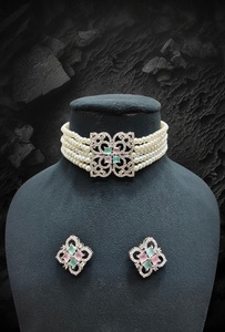 Ras du cou indien fabricant de collier en laiton AD ensemble de pendentifs tendance pour les vêtements de fête de mariage des femmes - Product Image 3