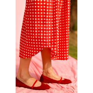 Women's Vintage Woven Cotton Plaid Maxi <b>Dress</b> | Relaxed Fit V-neck <b>with</b> <b>Pockets</b> | Contrast Color Detail for Autumn & <b>Summer</b> - Product Image 3