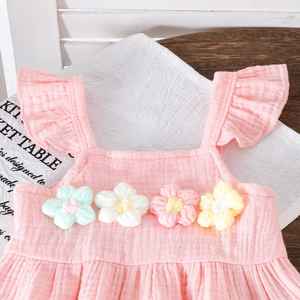 Conjunto de Verano para Bebés Niñas, Color Sólido, Manga con Volantes, Top con Estampado Floral, Pantalones Cortos con Lazo, Atuendo Adorable - Product Image 2