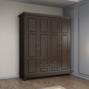 Armario de Madera de Estilo Americano Premium de 4 Puertas con Cajones, Armario de Almacenamiento de Gran Capacidad para Dormitorio - Product Image 4