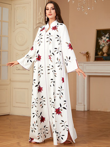 Eid speciale Abaya musulmano lungo abbigliamento islamico modesto stampato a fiori per le occasioni Festive di Dubai sauditi - Product Image 2