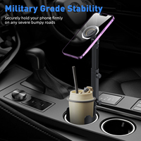 Support de téléphone magnétique pour voiture 2 en 1, base réglable, bras extensible, 360° °   Rotatif pour tous les porte-gobelets de voiture, téléphones et tablettes